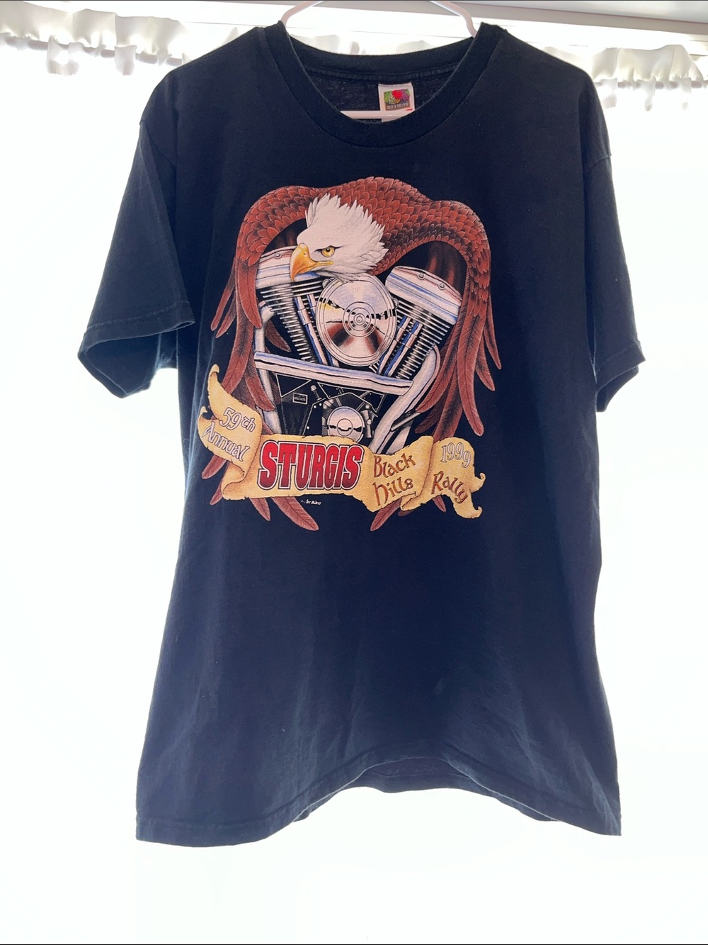 Black 1999 Vintage Sturgis Eagle Graphic Tee with Red and Yellow Accents
